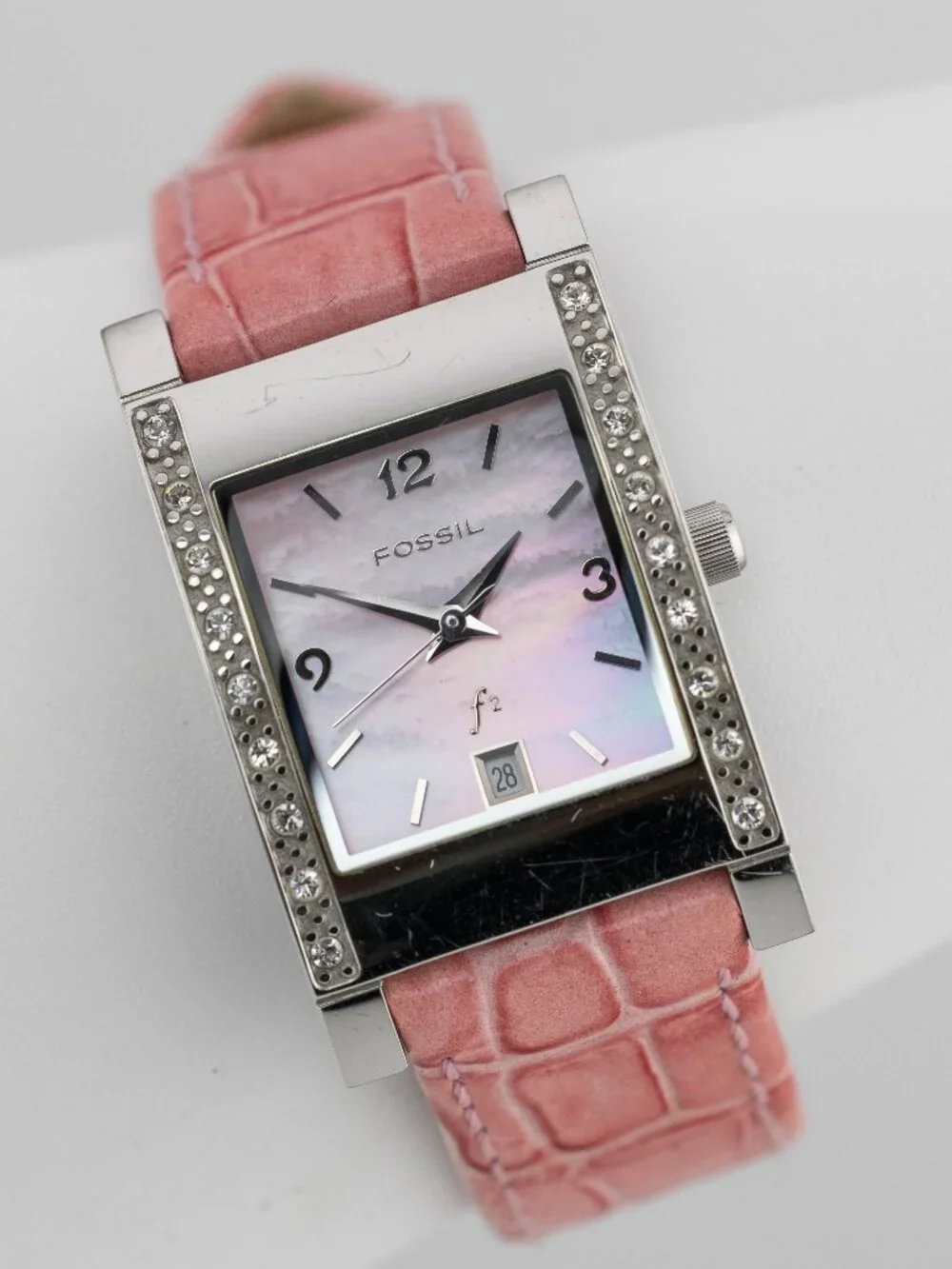 Fossil F2 ES-9901 Crystal Pave Leather Quartz Analog Women's Watch New Battery